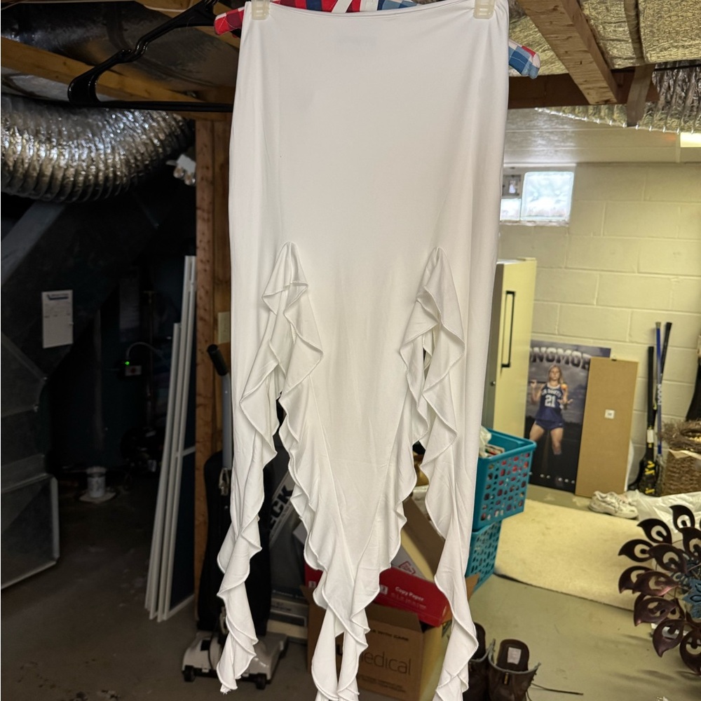 Princess Polly White Asymmetrical Ruffle Skirt